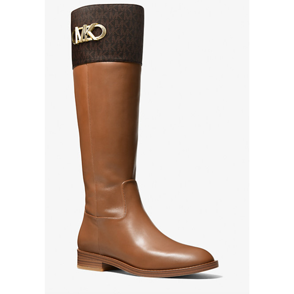 NEW MICHAEL KORS BROWN PARKER LOGO & LEATHER KNEE BOOTS SZ 6